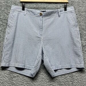 Talbots Shorts Womens 12 Blue White Seersucker Relaxed Chino 7" Cotton Nautical